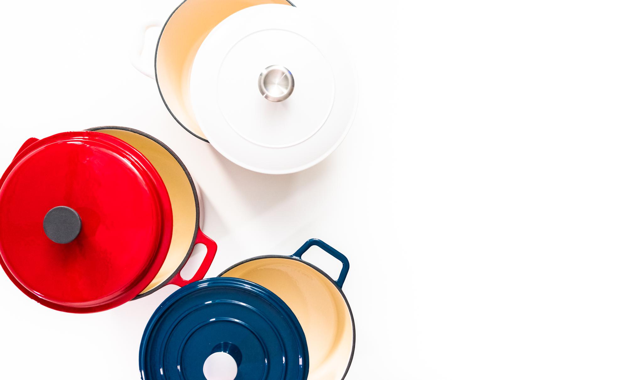 Interior of a small teaching kitchen with stacked pans